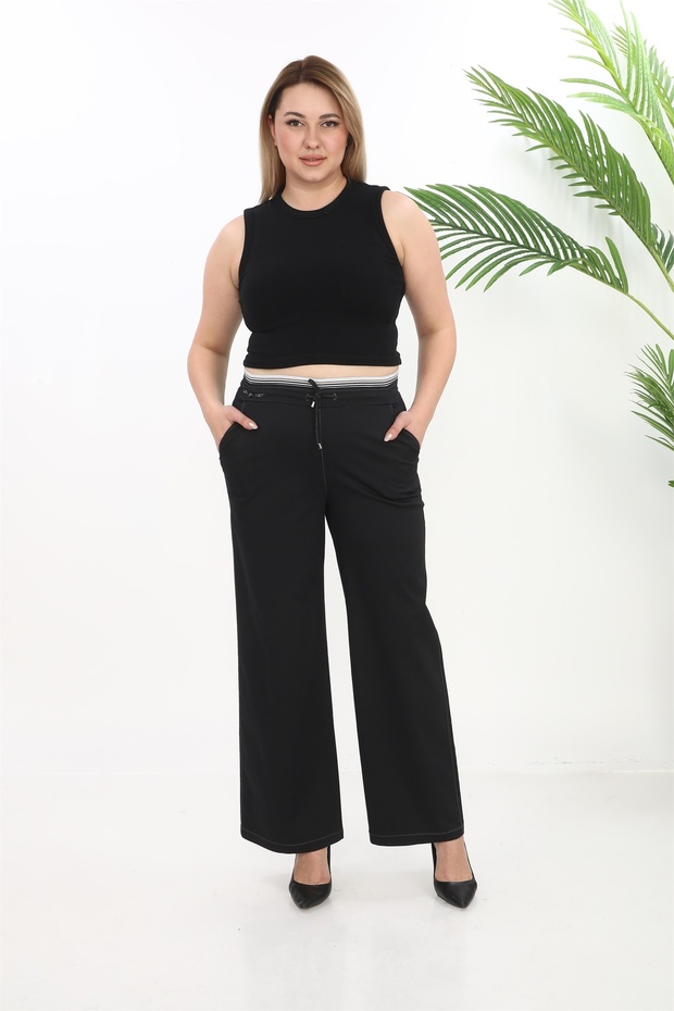 Women's Black Summer Belt Elastic Logo Pants