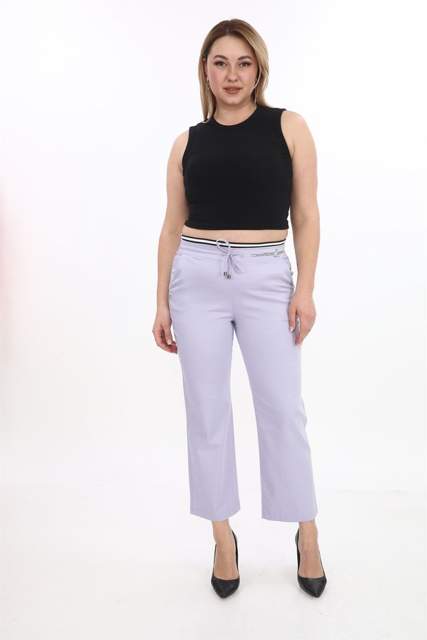 Women's Rubber Belted Special Stone Summer Lilac Trousers