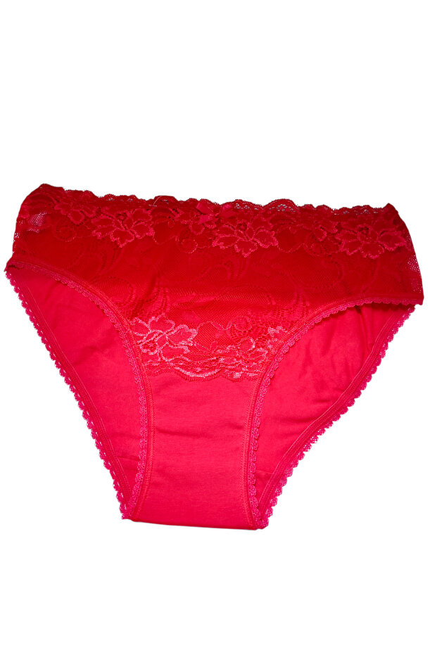 Women's Red Bato Lace Combed Cotton Panties