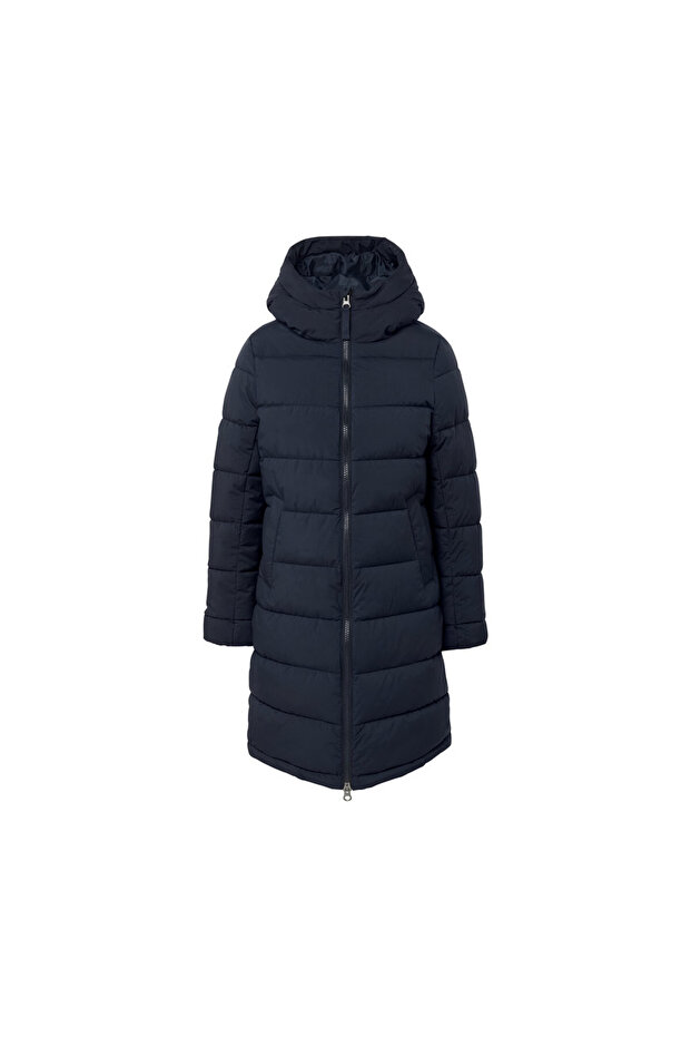Kadın Kapitone Mont, Kapüşonlu, Mavi - 3