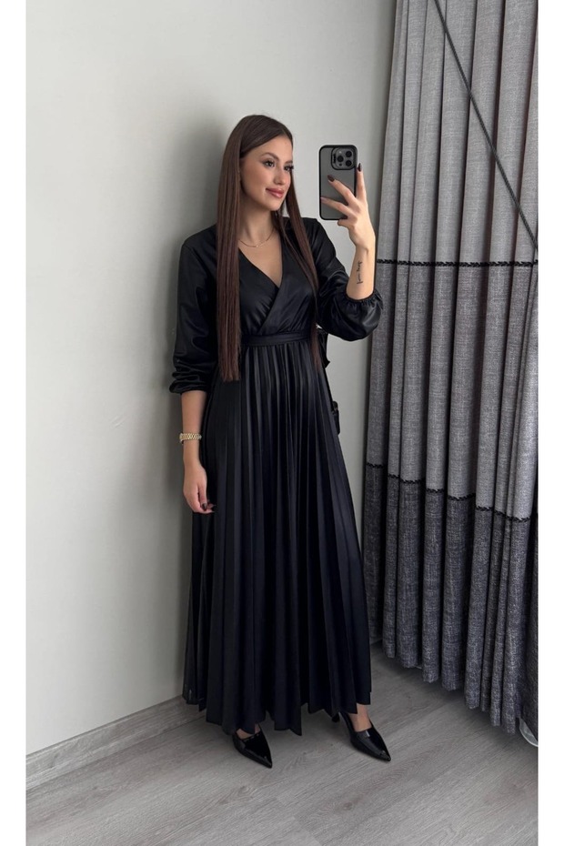 Piliseli Maxi Deri Elbise