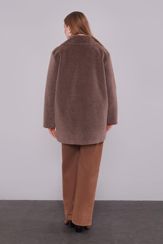 Kahve Pullu Desen Midi Kaban - 6