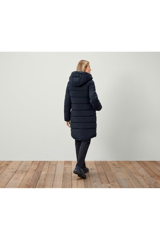 Kadın Kapitone Mont, Kapüşonlu, Mavi - 2