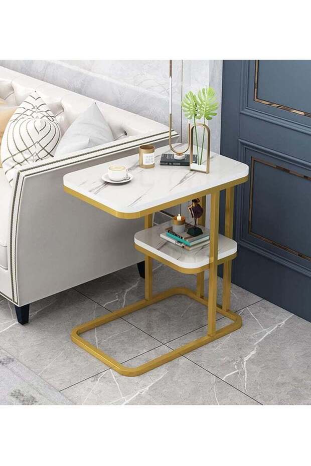 طاولة جانبية، طاولة قهوة مربعة مزدوجة الطبقات - 2