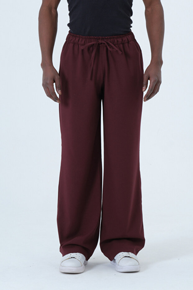 Large Size Wide Leg 4 Seasons Casual Men's Burgundy Trousers