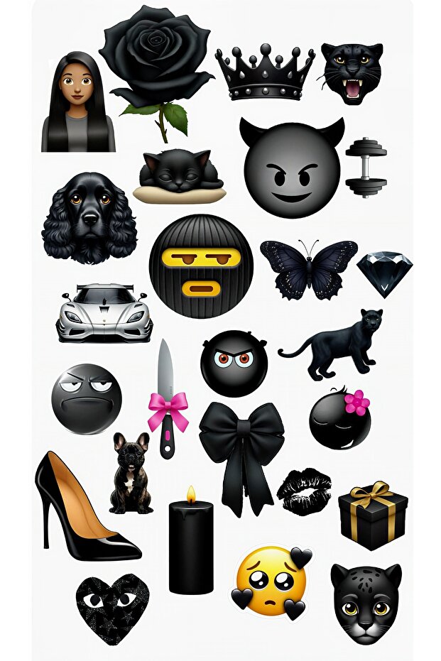 Black Theme Mixed Icon Sticker Set – 22X30 cm Laptop, Cabinet and Wall Sticker