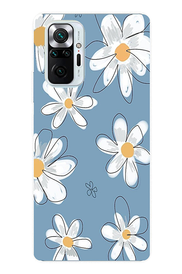 حافظة سيليكون متوافقة مع هاتف Redmi Note 10 PRO باللون الأزرق ديزي جاردن مطبوع - 1