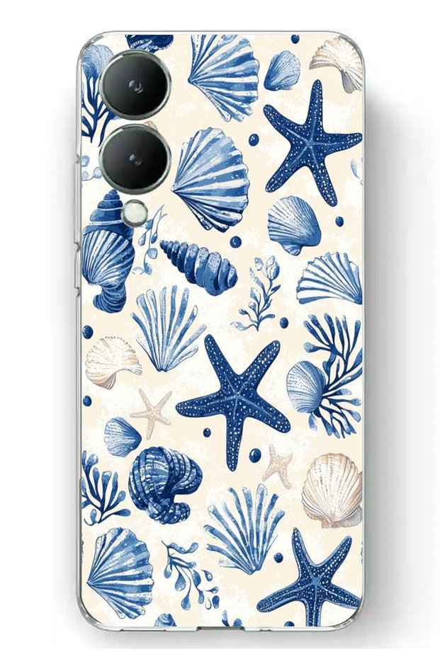 Printed Silicone Case Compatible with Vivo Y17S with Blue Sea Shell and Star Pattern