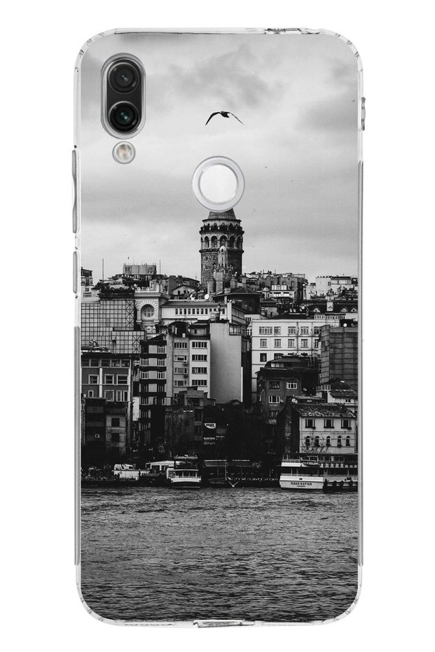 حافظة سيليكون مطبوع متوافقة مع هاتف Redmi Note 7-7 PRO مع مناظر برج جالاتا والبحر