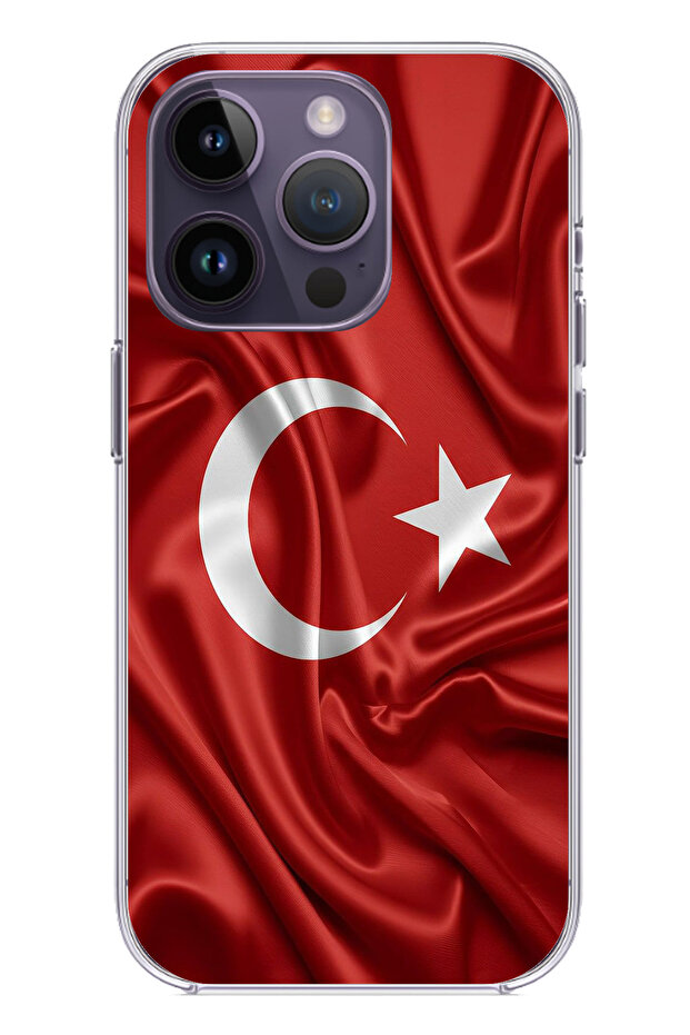 حافظة سيليكون متوافقة مع هاتف iPhone 14 PRO MAX بعلم تركيا مطبوع - 1