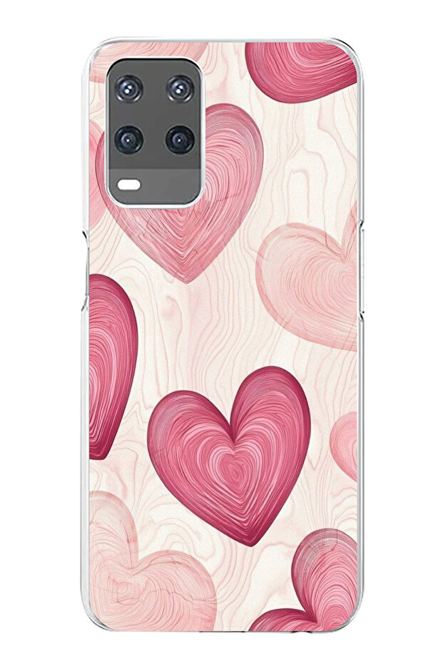 حافظة سيليكون متوافقة مع هاتف OPPO A54 باللون الوردي الخطوي مطبوع - 1