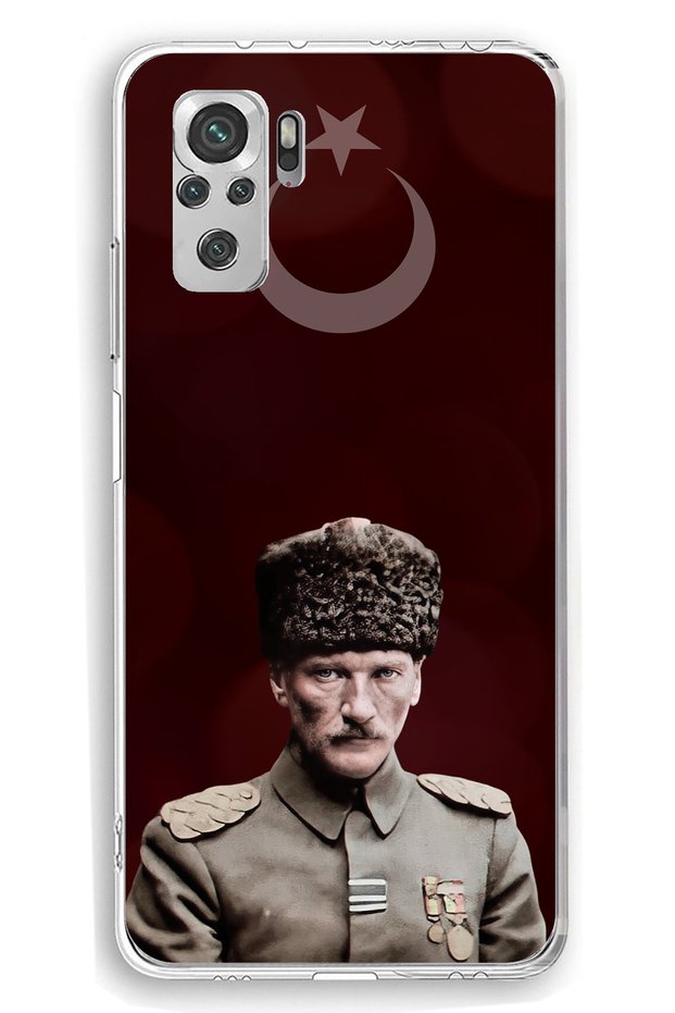 حافظة سيليكون متوافقة مع هاتف Redmi Note 10 / 10S Moon Star and Commander Ataturk مطبوع