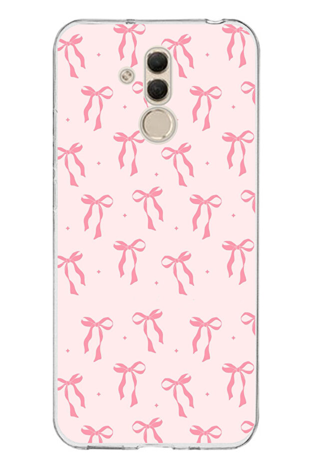 Huawei Mate 20 Lite Compatible Soft Pink Bow Patterned Printed Silicone Case - 1