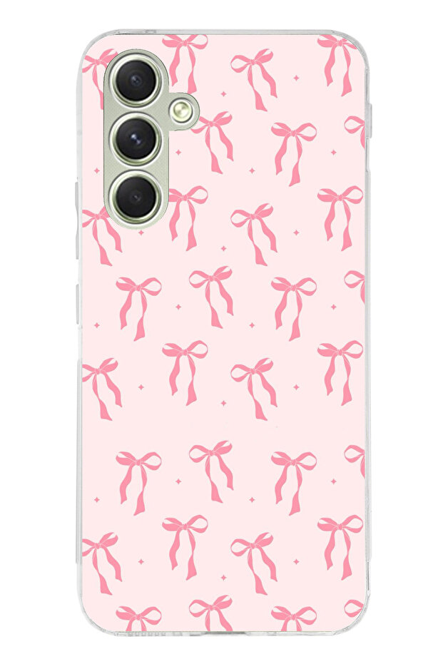 Samsung Galaxy A15 Compatible Soft Pink Bow Patterned Printed Silicone Case - 1