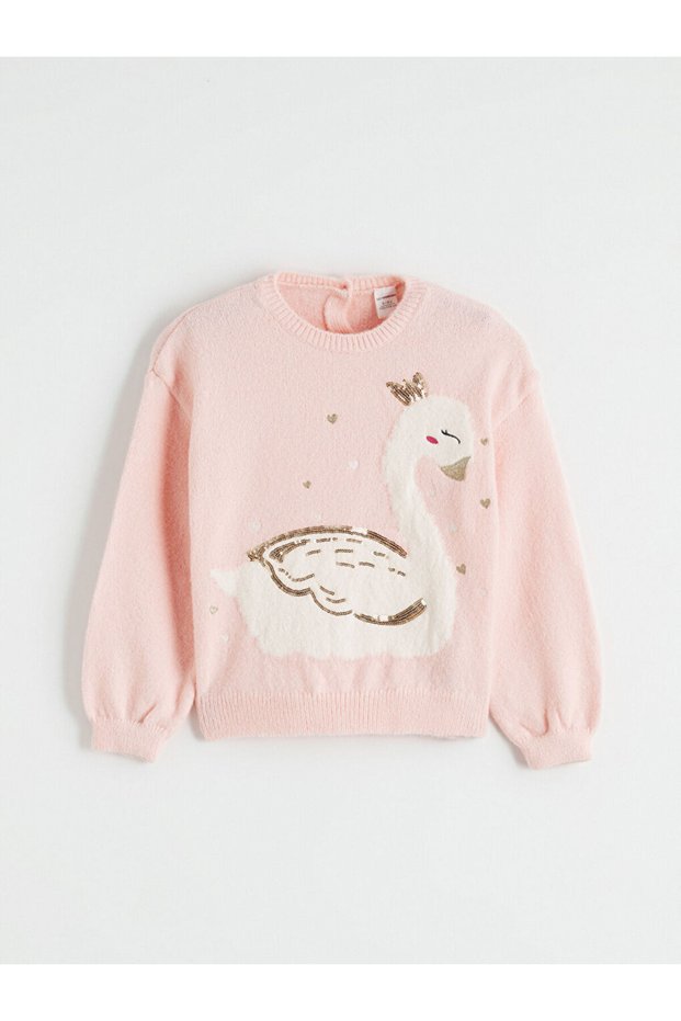 Swan Embroidered Girls' Knitwear Sweater for Style Enthusiasts from Uzg Store