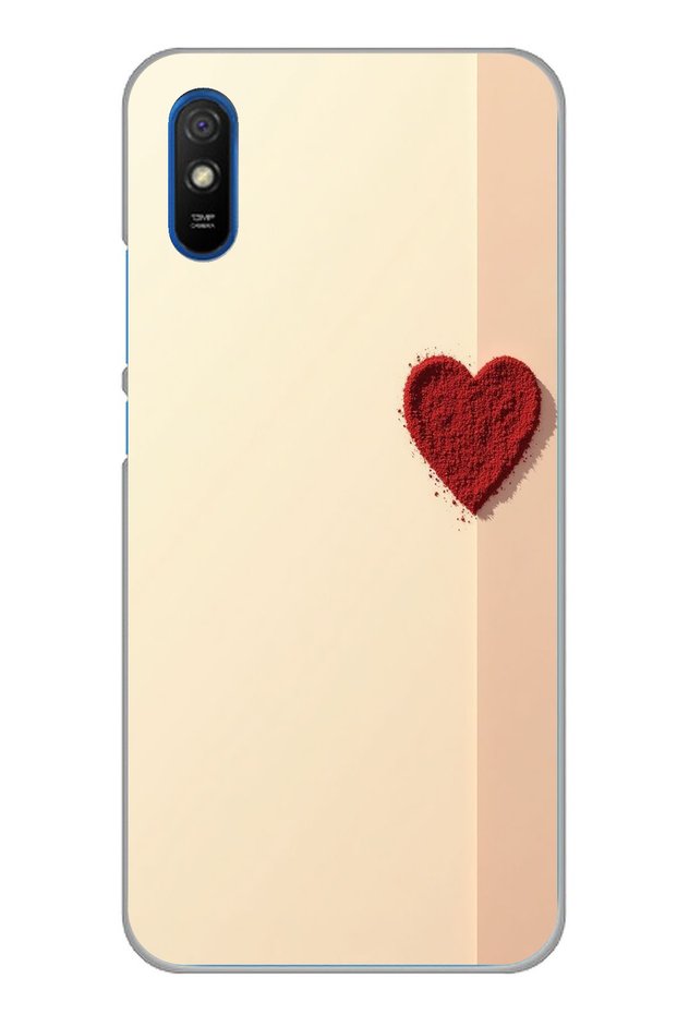 حافظة سيليكون متوافقة مع هاتف Redmi 9A ذات خلفية كريمية وقلب أحمر مطبوع
