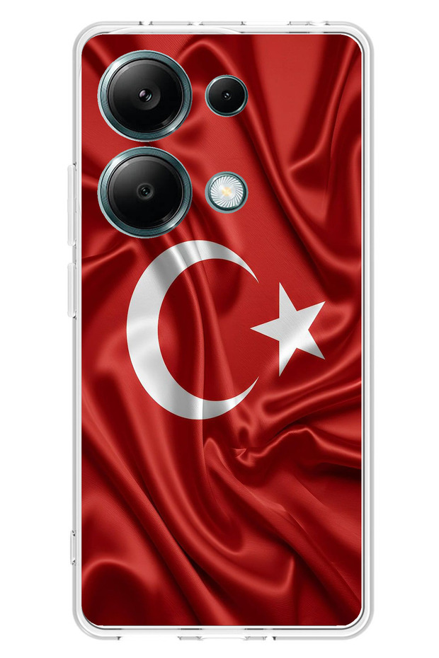 حافظة سيليكون متوافقة مع هاتف Redmi Note 13 PRO 4G بعلم تركيا مطبوع - 1