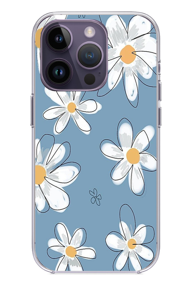 حافظة سيليكون متوافقة مع هاتف iPhone 14 PRO MAX باللون الأزرق ديزي جاردن مطبوع
