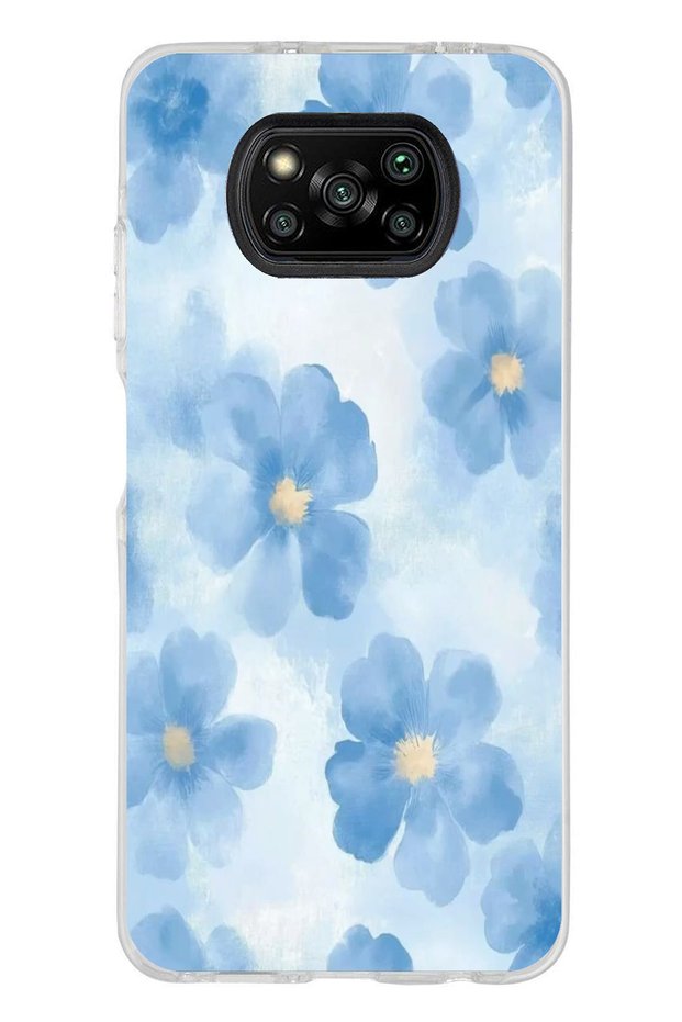 Poco X3-X3 Pro-Nfc Compatible Blue Flowers Printed Silicone Case