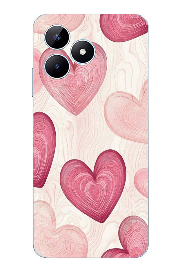 Realme Note 50 Compatible Linear Pink Heart Printed Silicone Case - 1