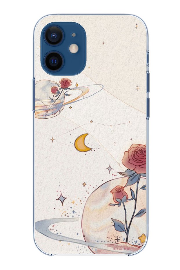 حافظة سيليكون متوافقة مع هاتف iPhone 12 Mini، Planet and Star and Rose مطبوع