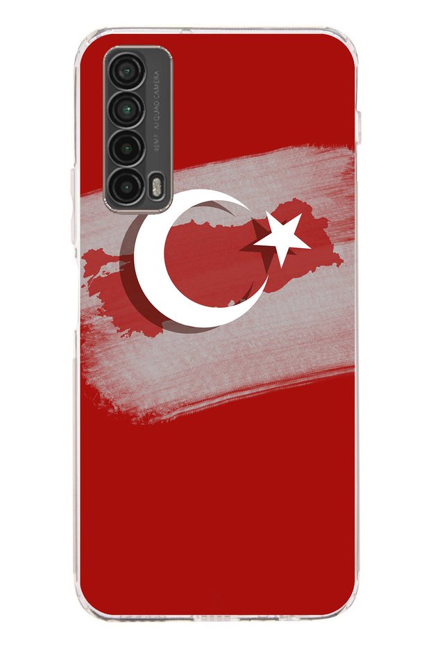 حافظة سيليكون متوافقة مع هاتف Huawei P Smart 2021 تفصيلية عن خريطة تركيا وعلمها مطبوع