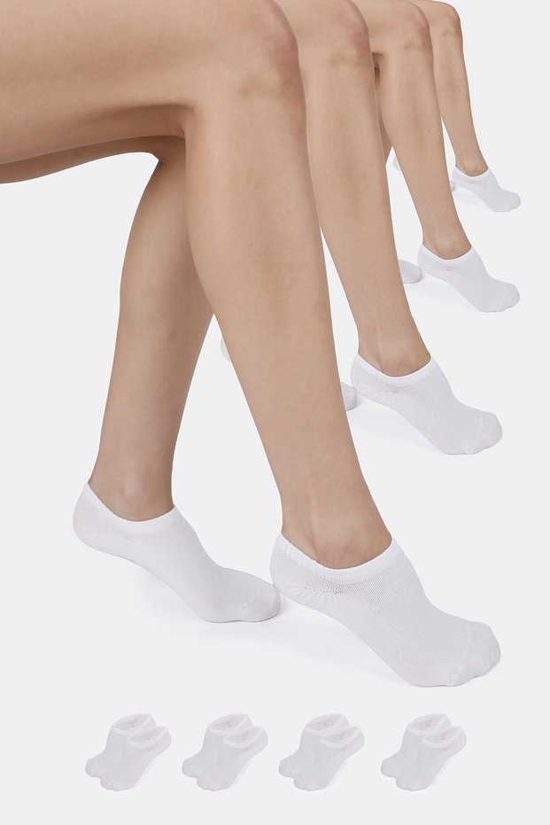 Bamboo Women's Sneaker White Socks Seamless Invisible Ankle Sports Socks Premium Pack of 4