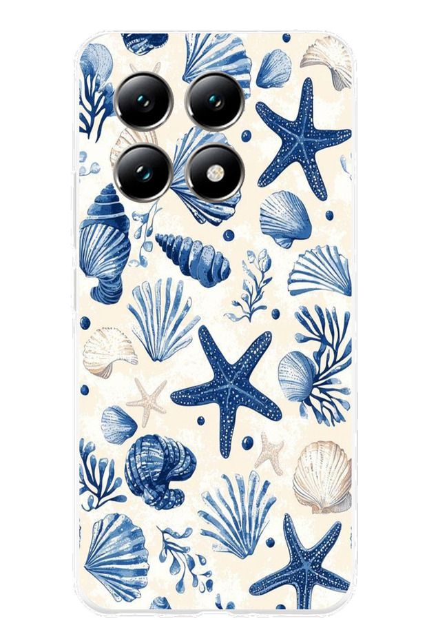 حافظة سيليكون مطبوع متوافقة مع هاتف Xiaomi Mi 14T بنمط الصدفة البحرية الزرقاء والنجمة - 1