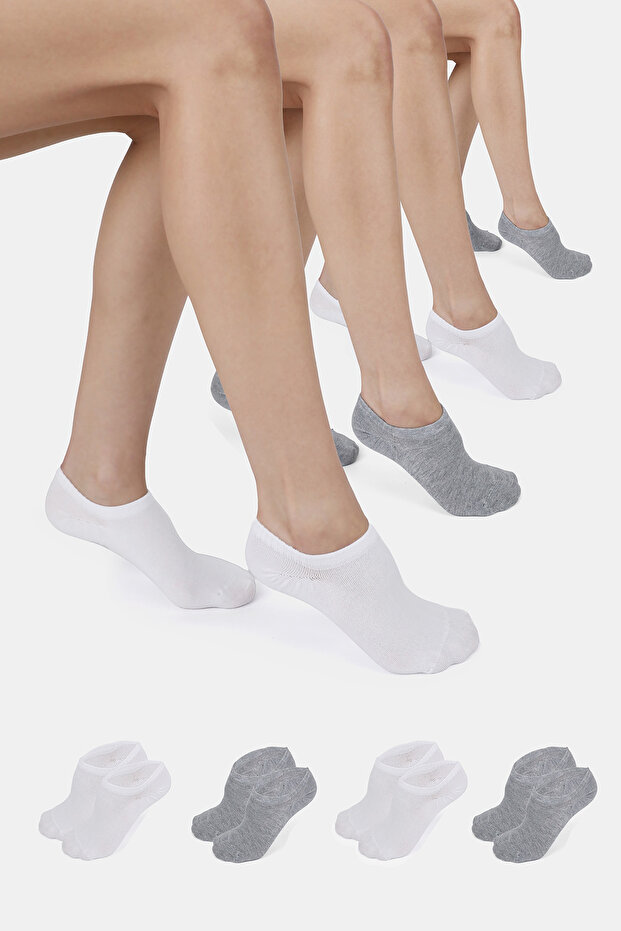Bamboo Women's Sneaker White-Grey Socks Stitch-Free Invisible Ankle Sports Socks Premium 4-Pack