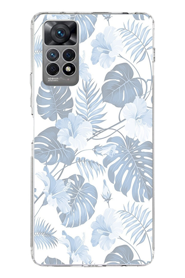 حافظة سيليكون مطبوع متوافقة مع هاتف Redmi Note 11 PRO 4G بنمط أوراق الشجر الزرقاء والزهور - 1
