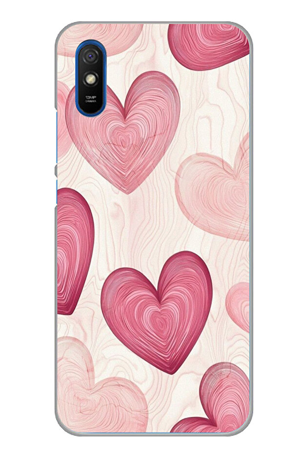 Redmi 9A Compatible Linear Pink Heart Printed Silicone Case - 1