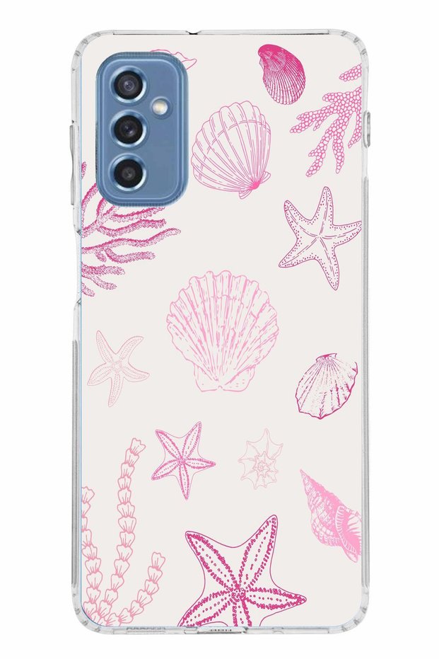 Samsung Galaxy M52 Compatible Pink Starfish and Shell Printed Silicone Case
