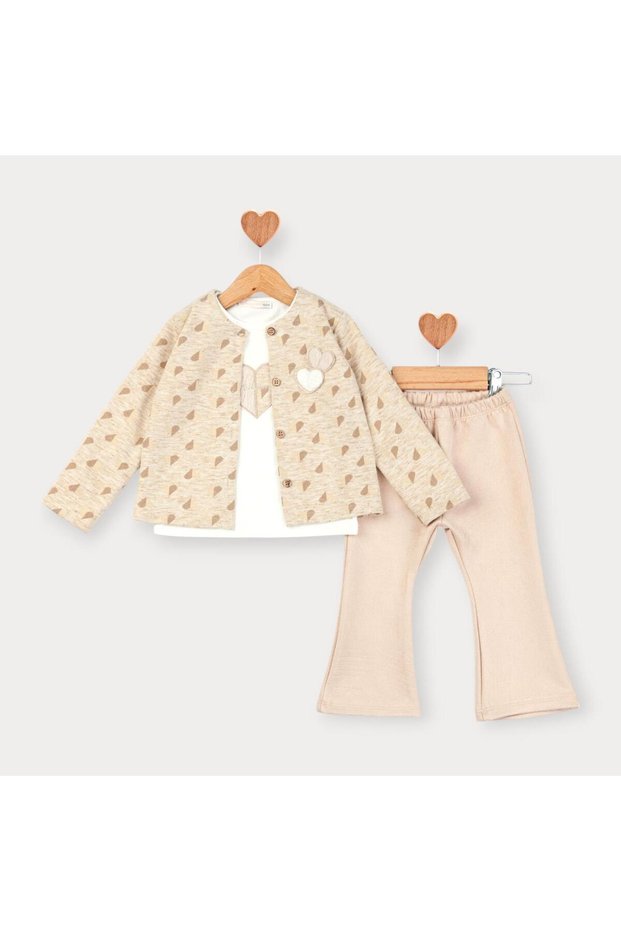 Girl's cardigan Flared nubuck pants 3-piece set