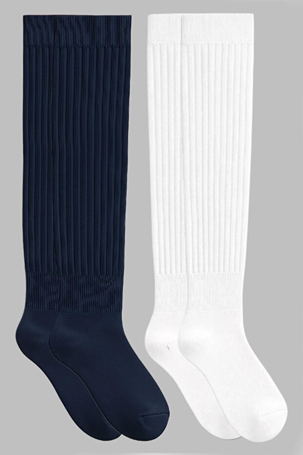 2 Çift Basic Lastikli Kalın Pamuk Karışımlı Diz Üstü Çorap - 1