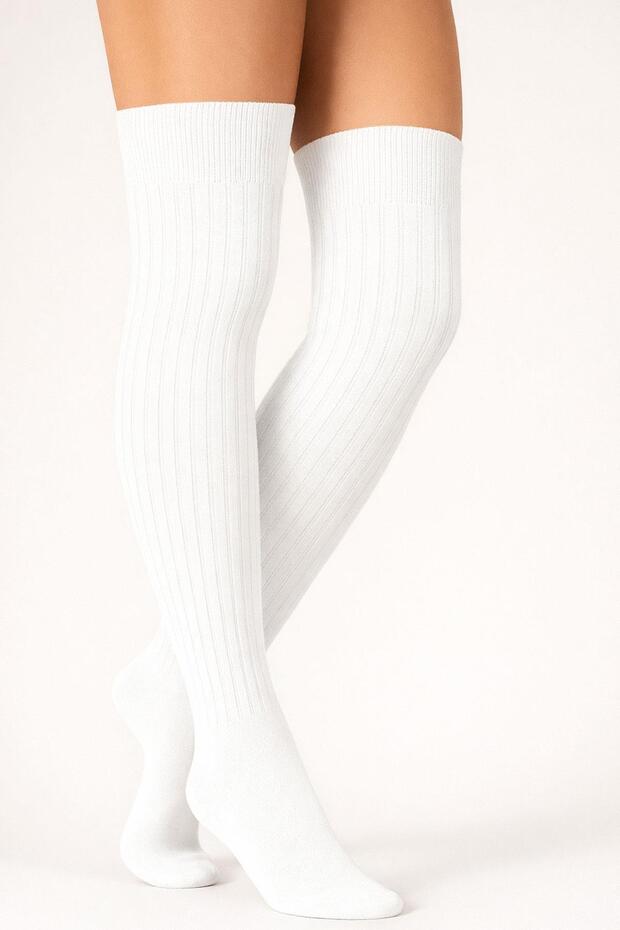 2 Çift Basic Lastikli Kalın Pamuk Karışımlı Diz Üstü Çorap - 8