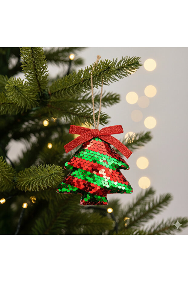 8 X 9 cm – Christmas Tree Ornament Sequin Sequined Pine Tree Hanging Decorative Ornament