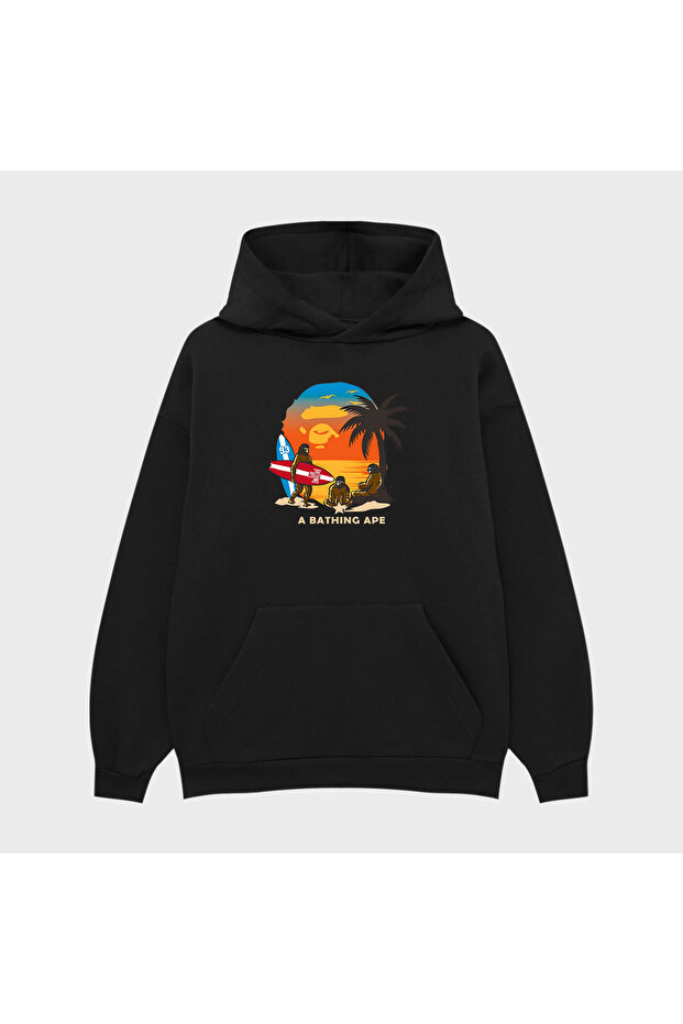 Unisex Bathing Surf Printed 3 Thread Ş Fleece-Lined Hoodie Sweatshirt