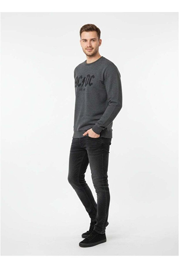 Men’s Dark Grey “Worn Logo” Crewneck Sweatshirt