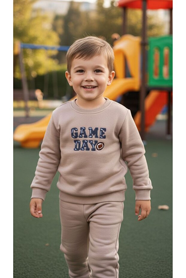 Boy's Winter Tracksuit Set Sweatshirt Bottom Cotton Three Thread Sh Fleece-Lined Combination 3-4-5-6-7 Years Old