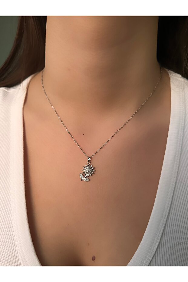 Ayçiçeği Tasarımlı Çelik Kolye - 1