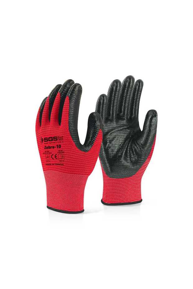 NİTRİL KAPLI ÖRME ELDİVEN KIRMIZI ZEBRA-10 - 1