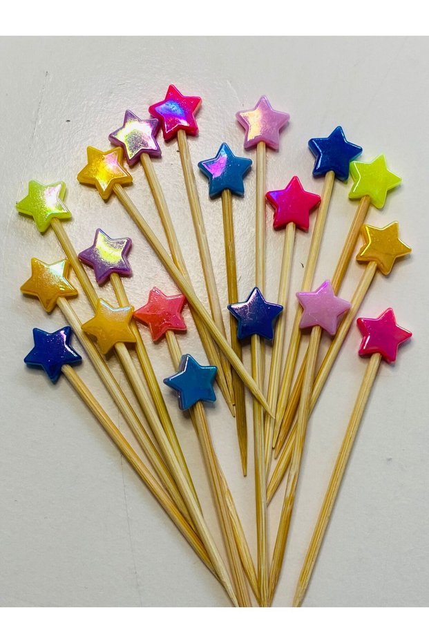 No:209-50 Pieces Decorative Colorful Janjan Star Beaded Promise Engagement Birthday Party Stylish Cocktail Toothpicks