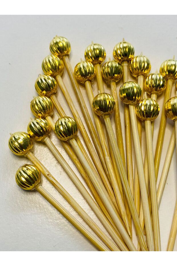 No:213 - 50 Pieces Decorative Gold Beaded Promise Engagement Birthday Party Stylish Cocktail Ornament Toothpick