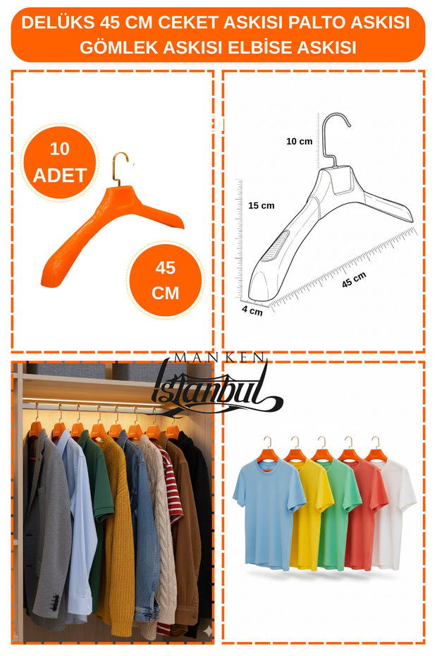 10 Pieces Orange 45 cm Special Production Coat Hangers, Coat Hangers, Clothes Hangers, Shirt Hangers