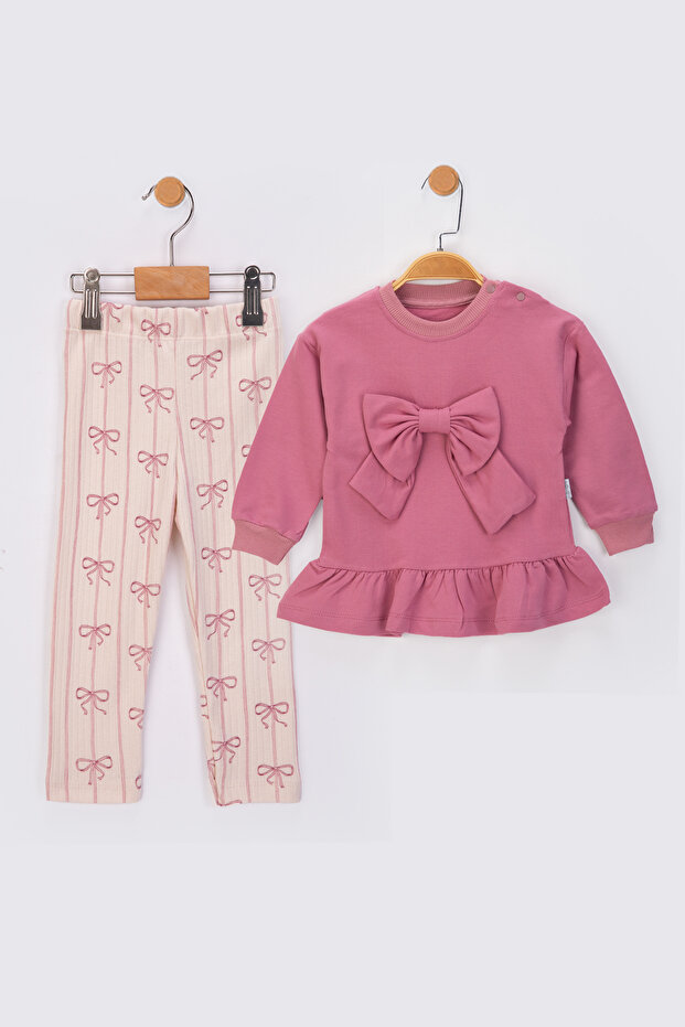 Bow Printed Leggings 2-Thread Baby Set