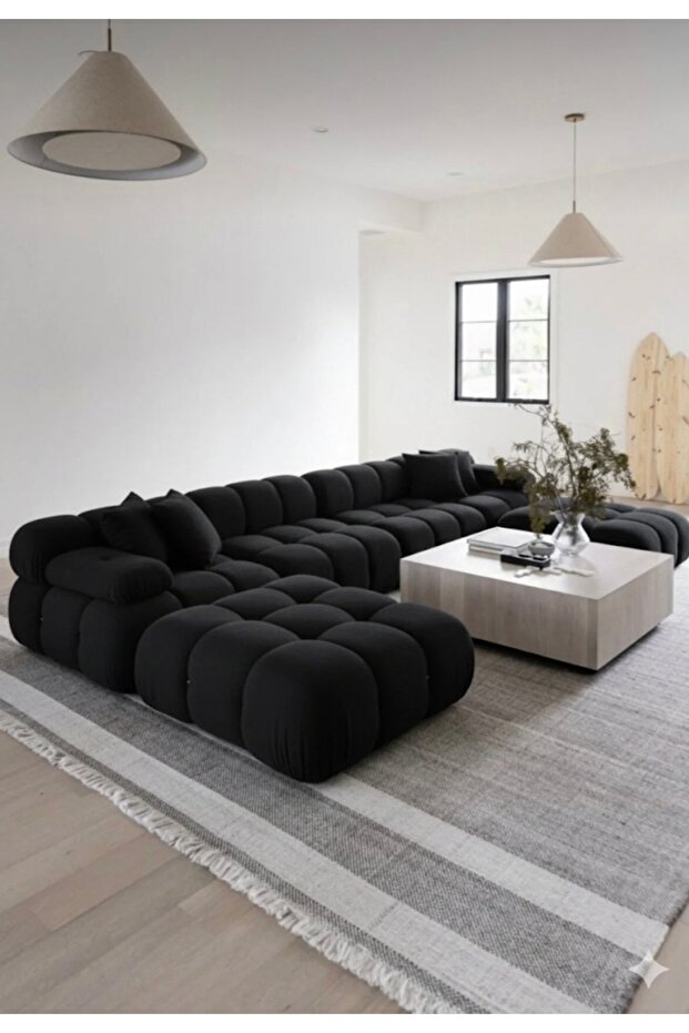 NAYAR HOME DESİGN MOON 6 MODÜLER KÖŞE KOLTUK TAKIMI BUKLE 16 KODLU KUMAŞ ( SİYAH )