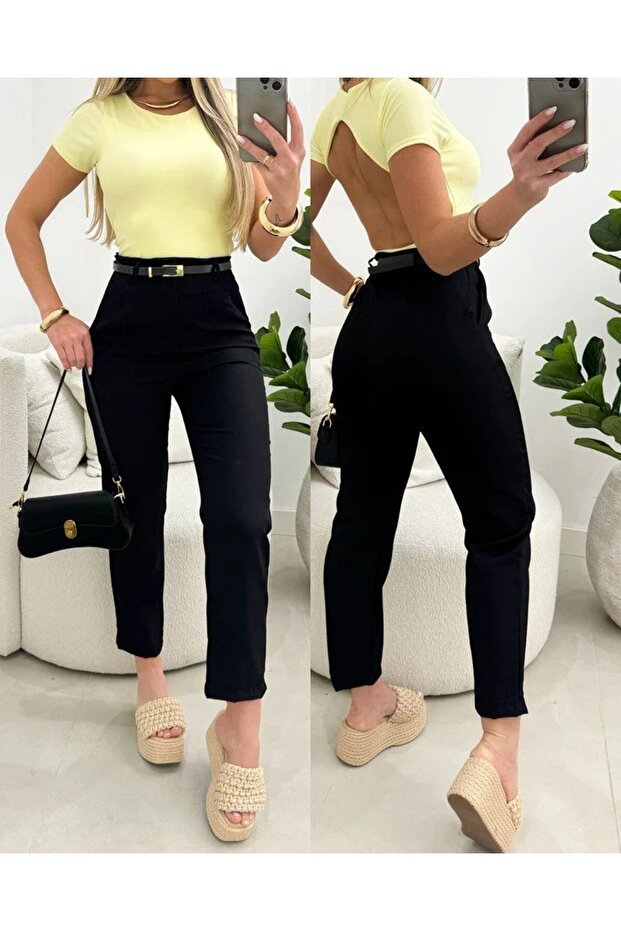 Women's High Waist Beltless Imported Crepe Trousers