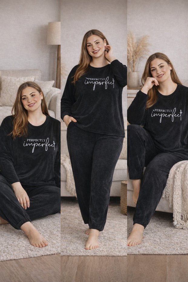 Women's Long Sleeve Plus Size Crew Neck Solid Color Velvet Pajama Set