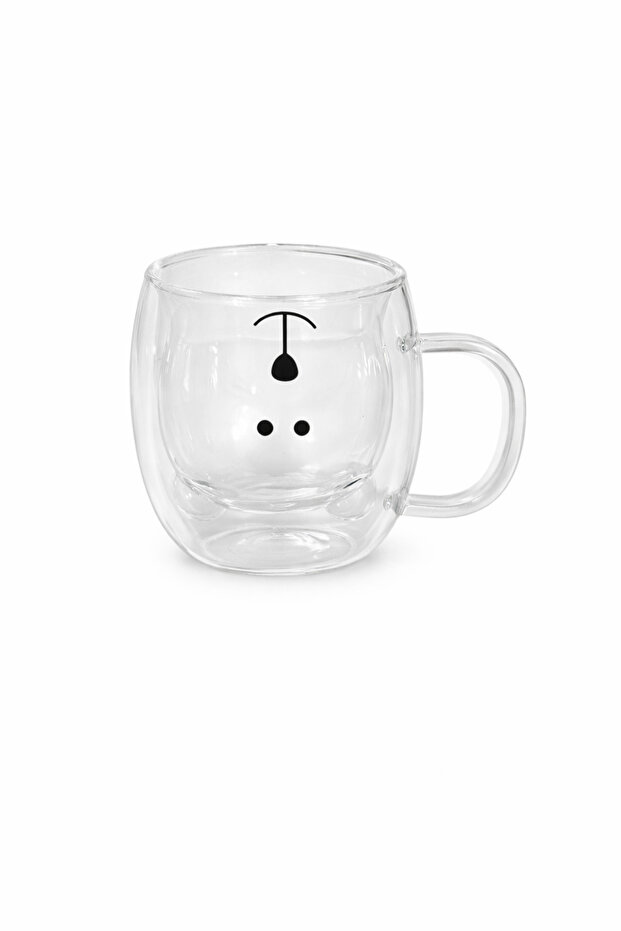 Double Glass Transparent Mug with Teddy Bear Figure
