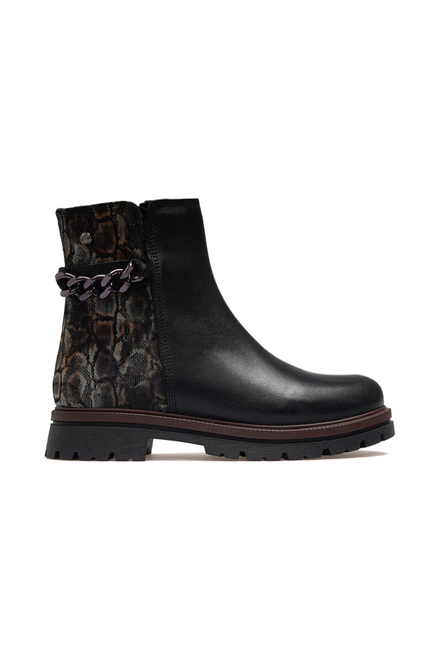 Women's genuine leather buckle detailed daily boots 25k d25kb-4240 z black